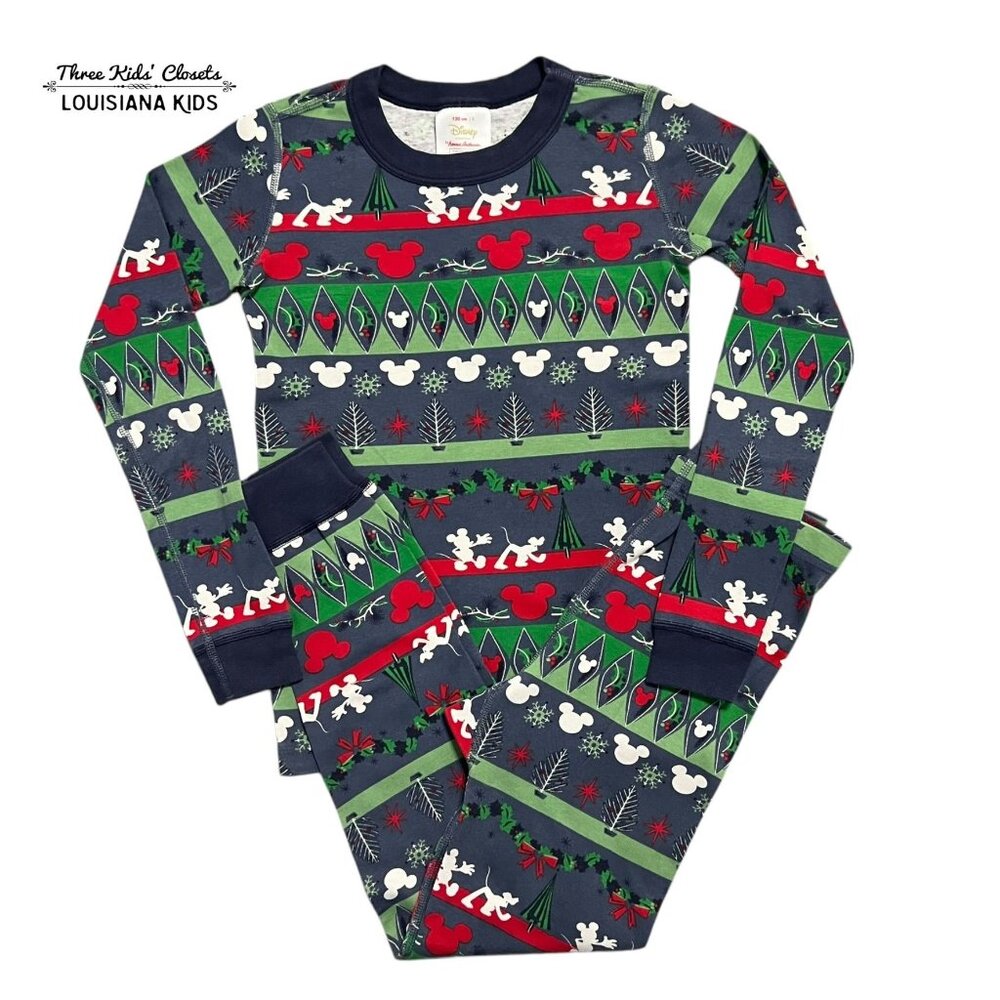 Hanna Andersson + Disney Sz 130 (8Y) Mickey Mouse Fair Isle Christmas Pajamas